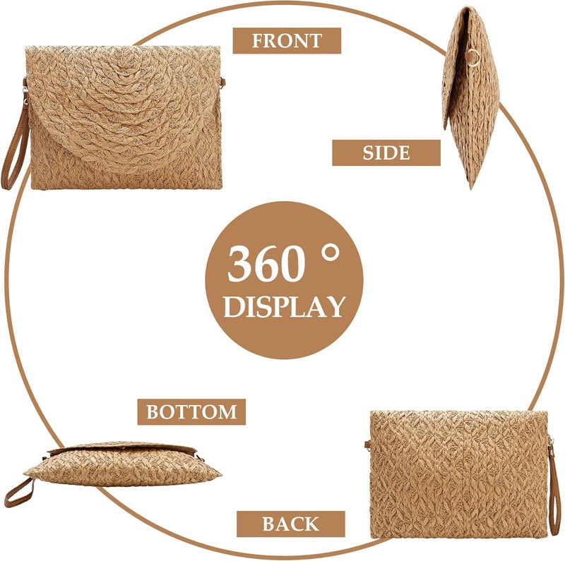 Gets Straw Clutch Purse for Women, Woven Beach Bag Summer Corssbody Purse Small Rattan Shoulder Bag for Travel | Hand-woven, Summer Beach, Envelope, Hand-woven, Summer Beach, Envelope - Image 4